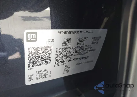 2022 Chevrolet Tahoe 2Wd Lt z USA, uszkodzony, nr VIN 1GNSCNKD7NR349180